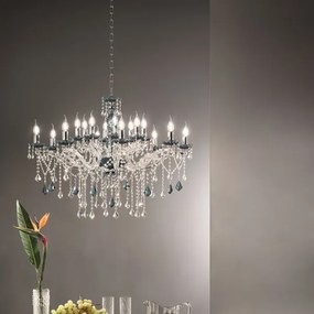 Lampadario a sospensione DAMASCO D95 cm con decorazioni in cristallo Ottanio 16 Luci