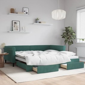 Divano Letto Estraibile Cassetti Verde Scuro 100x200cm Velluto /