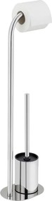 Porta carta igienica color argento lucido in acciaio inox con supporto con spazzola Levante – Wenko