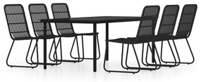 Set da pranzo per giardino 7 pz con cuscini nero