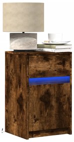 Comodini Con Luci Led 2pz Rovere Fumo İn Legno Multistrato /