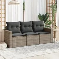 Set Divani da Giardino 3 pz con Cuscini Grigio in Polyrattan 3250997