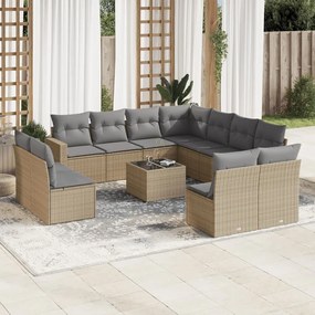 Set divani da giardino 12 pz con cuscini beige in polyrattan