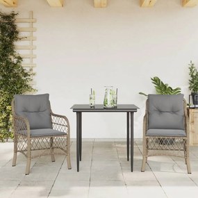 Set da bistrò 3 pz con cuscini beige misto in polyrattan