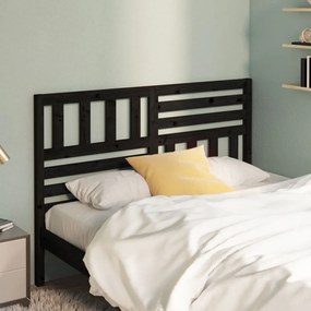 Testiera Per Letto Nera 126x4x100 Cm İn Legno Massello Di Pino /