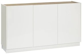 Credenza design laccato bianco lucido e legno chiaro 3 ante L155 cm NELIO