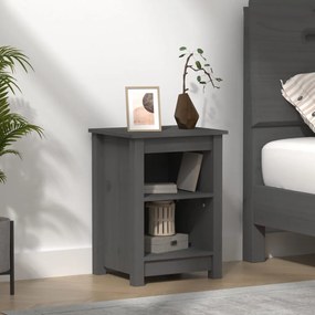 Comodino Grigio 40x35x55 Cm İn Legno Massello Di Pino /