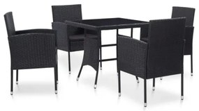 Set da Pranzo da Giardino 5 pz in Polyrattan Nero