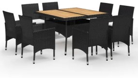 Set da Pranzo da Giardino 9 pz in Polyrattan e Acacia Nero