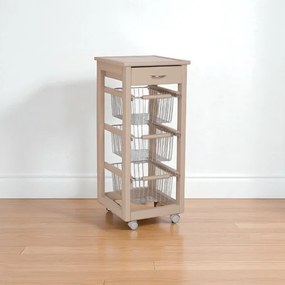 Carrello cucina SLIM in legno di faggio 3 cesti e 1 cassetto Tortora