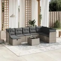 Set Divano da Giardino 9 pz con Cuscini Grigio in Polyrattan 3263286