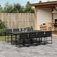 Set da Pranzo da Giardino 9 pz con Cuscini Nero in Textilene 3295075