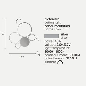 Plafoniera LED POIS in metallo verniciato 93x84 cm Silver