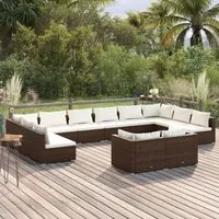 Set Divani da Giardino 12 pz con Cuscini in Polyrattan Marrone 3102090