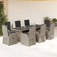 Set da Pranzo da Giardino 9 pz con Cuscini in Polyrattan Grigio 3277619