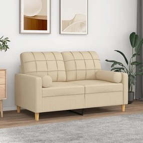 Divano A 2 Posti Con Cuscini Crema 120 Cm İn Tessuto /