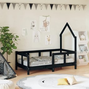 Giroletto Per Bambini Nero 70x140 Cm İn Legno Massello Di Pino /