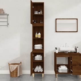 Armadietto bagno rovere marrone 30x30x190cm legno multistrato