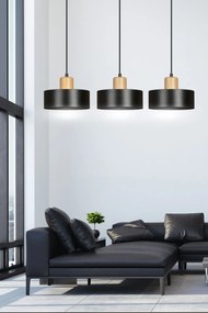 Lampadario a Sospensione in Acciaio e Legno TORIN 3 Nero 3xE27