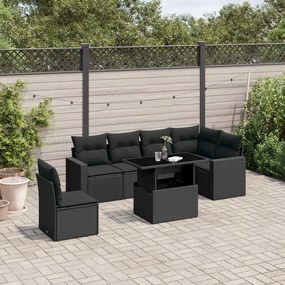 Set divani da giardino con cuscini 7pz nero polyrattan