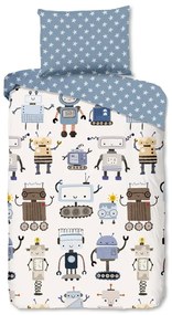 Set copripiumino e federa da bambini blu/beige in cotone per letto singolo 140x200 cm Robo – Good Morning