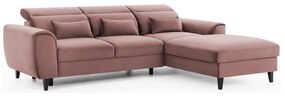 Divano angolare rosa allungabile/con contenitore (con penisola a destra/con chaise lounge) e rivestimento in velluto Foble – ELTAP