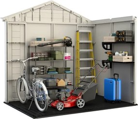 Casetta Da Giardino In Resina 256,5x182x243H Cm Factor 8x6 Beige Keter Con Mensole