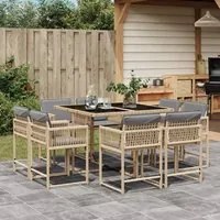 Set Pranzo da Giardino 9 pz con Cuscini Beige Misto Polyrattan 3211560