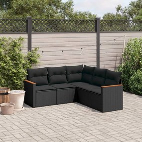 Set divani da giardino 5 pz con cuscini in polyrattan nero