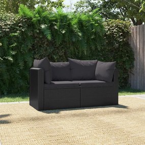 Set divani da giardino 2 pz con cuscini in polyrattan nero