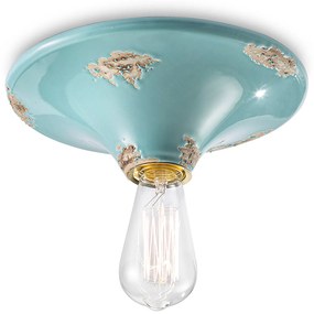 Plafoniera Vintage Tonda Grande Ceramica Azzurra 1 Luce E27