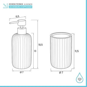 Set accessori bagno in ceramica rosa con dispenser sapone e due portaspazzolini Spring