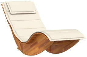 Lettino prendisole set di 2 panna, legno naturale