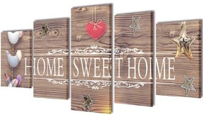 Set Stampa Su Tela Da Muro 5 Pz Home Sweet Home 100 X 50 Cm /