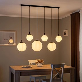 TK Lighting Lampada a sospensione Esme, vetro opalino, 6 luci, lineare