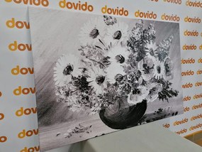 Stampa su tela – Dipinto a olio di fiori estivi in bianco e nero