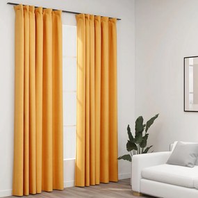 Tende Oscuranti Con Ganci Effetto Lino 2 Pz Gialle 140x225 Cm /
