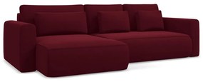 Divano angolare burgundy allungabile/con contenitore (con penisola a sinistra/con chaise lounge) con rivestimento in velluto Kapua – Makamii