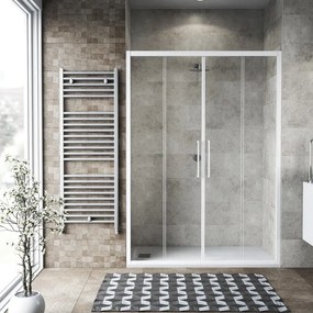 Porta doccia scorrevole L 137-141 cm x H 195 cm per nicchia in vetro trasparente SP. 6 mm, profilo opaco bianco, serie Record