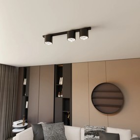 Plafoniera Moderna 3 Luci Faretti Ptah In Acciaio Nero