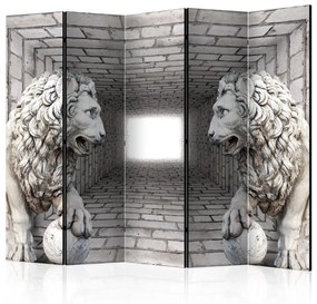 Paravento Leoni di pietra II - animali astratti in corridoio di pietra