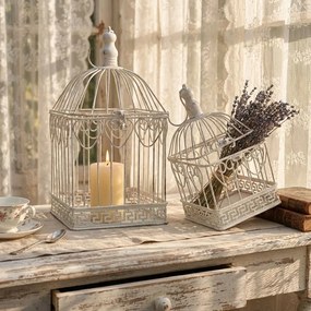 SAMUEL - set di 2 gabbie rettangolari stile provenzale in ferro verniciato