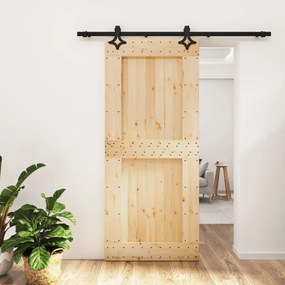 Porta Scorrevole Con Set Hardware 90x210 Cm Legno Massello Pino /