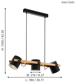 Eglo 43517 - Lampadario a sospensione con cavo HORNWOOD 3xE27/60W/230V