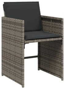 Set da pranzo da giardino 15 pz con cuscini grigio polyrattan