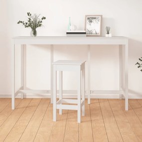 Tavolo Da Bar Bianco 180x80x110 Cm İn Legno Massello Di Pino /