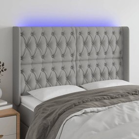 Testiera A Led Grigio Chiaro 147x16x118/128 Cm İn Tessuto /