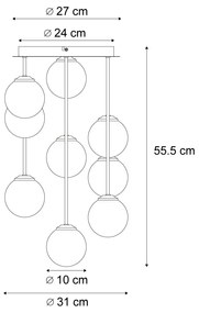 Lampada da soffitto moderna nera con vetro ambra e fumé 9 luci - Atene