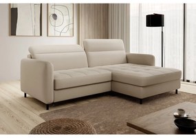Divano angolare beige allungabile/con contenitore (con penisola a destra/con chaise lounge) e rivestimento in velluto Gomsi – ELTAP