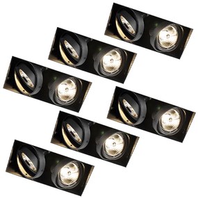Set di 6 faretti incassati neri GU10 AR70 senza cornice 2 luci - Oneon